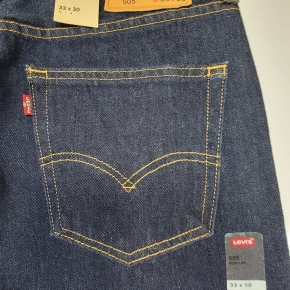 NEW Levi's Men's 505 Regular Straight Leg Sz 33X30 Dark Wash Denim Blue Jeans - Picture 9 of 16